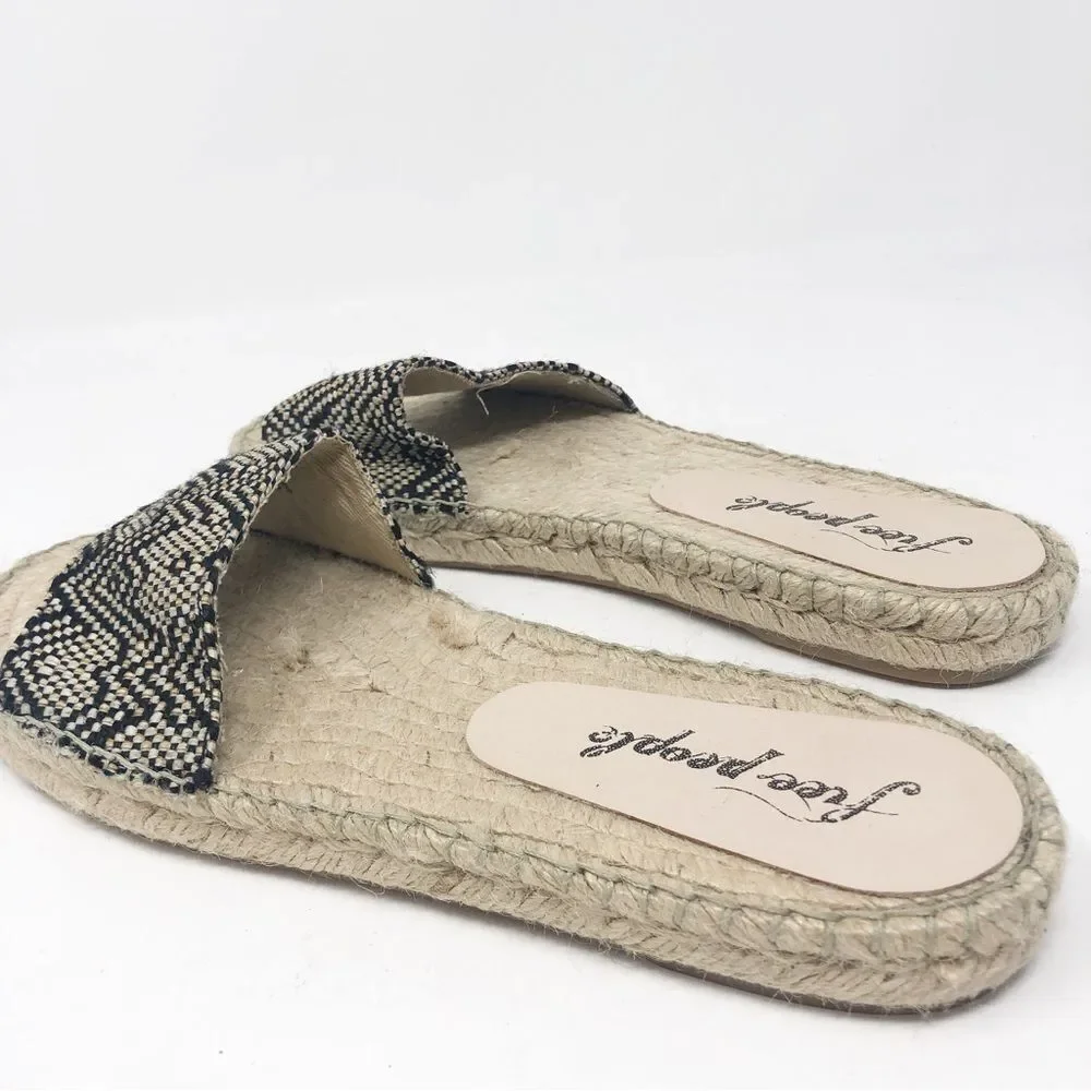 FREE PEOPLE | Beach Front Espadrille Woven Slides Black & Beige NEW Women’s 7